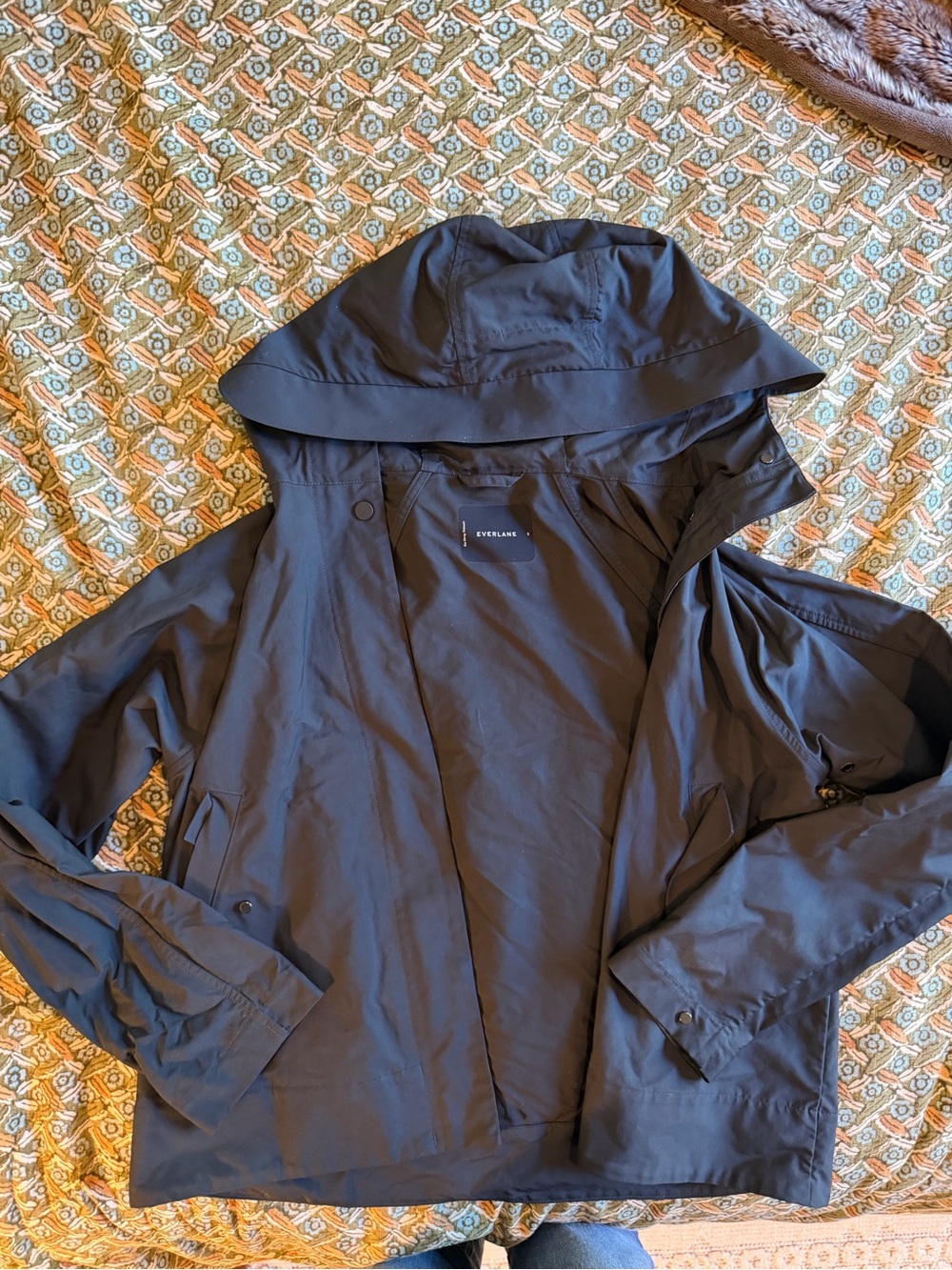 Everlane Black Hooded Raincoat Jacket